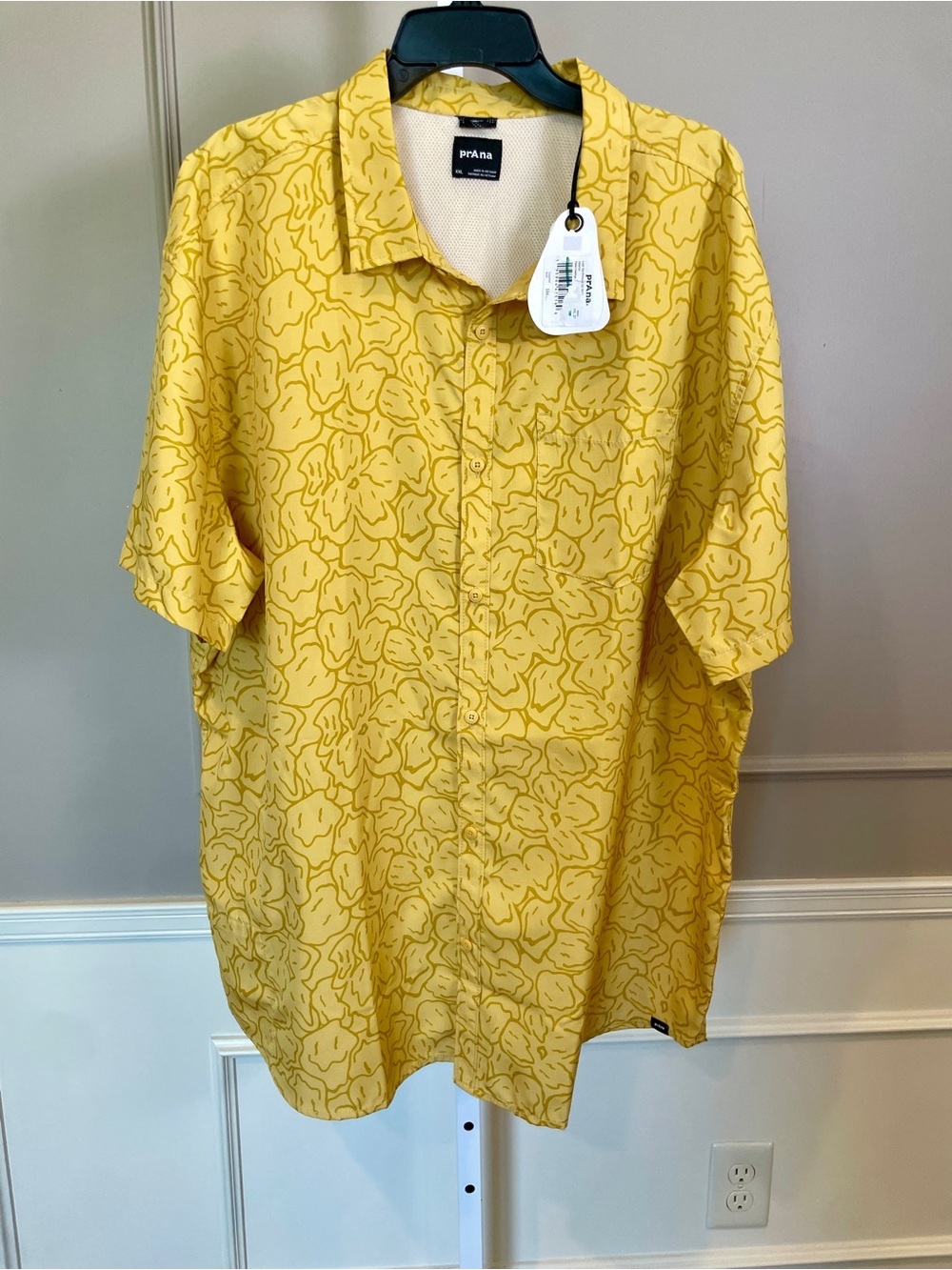 NEW Prana Lost Sol XXL Button Down Casual Shirt Yellow Short Sleeve Lightweight
